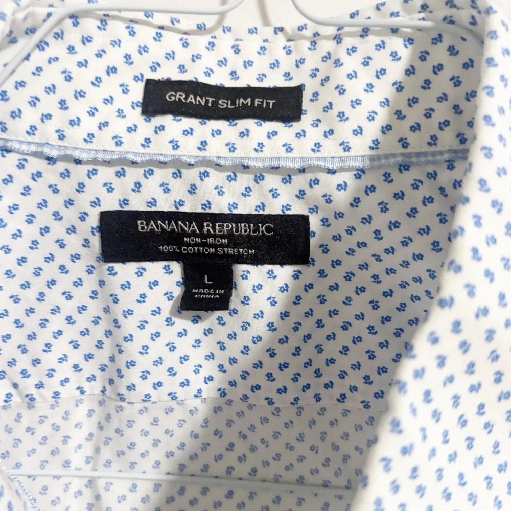 Banana Republic Grant Slim Fit Non-Iron Stretch Micro Floral Shirt L